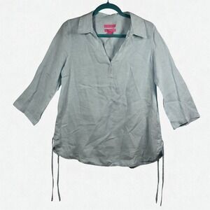 Isaac Mizrahi New York 100% Linen Tunic Top Women Small 3/4 Sleeve Lagenlook